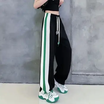 Coreeană Streetwear Pantaloni De Trening Femei Primavara-Vara Noi Harajuku Elastic Talie Mare Dragoste Cordon Casual Cu Dungi Pantaloni Sport