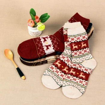 Toamna și Iarna Șosete din Lână Moale, Confortabil Șosete Personalitate Cerb de Crăciun Jacard pentru Femei Mid-Ciorapi pentru Femei