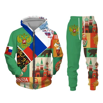 Noul Steag rusesc de Imprimare 3D Bărbați Femei Jachete cu Fermoar Set Casual cu Fermoar, Hanorace Pantaloni Seturi Supradimensionate Trening, Jachete Haine