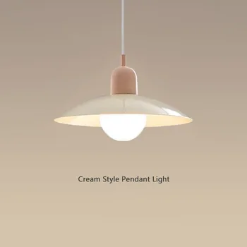 Nordic Pandantiv cu LED-uri Lumina E27 Blub Lămpi Farfurie Pentru Dormitor Studiu Masa Bar Restaurant Sala de Cabinet Crema Agățat de Iluminat