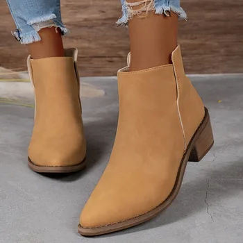 Pantofi pentru Femei 2023 Moda Glezna Cizme pentru Femei Clasice, Moderne Cizme Femei Solidă Slip-on a Subliniat Deget de la picior Toc Pătrat Pantofi de sex Feminin
