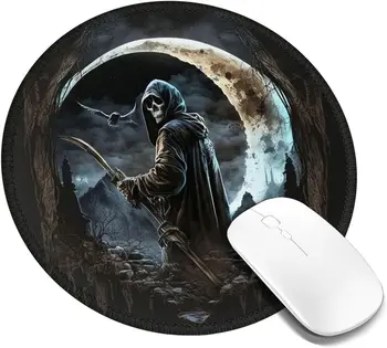 Rece Grim Reaper Noapte Craniul Rotund Luna Mouse Pad Non-Alunecare de Cauciuc Mouse-ul Mat pentru Calculator Laptop de Gaming Munca de Birou Acasă Cadouri