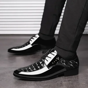 Barbati Pantofi Rochie Formale Pantof Negru din Piele de Brevet Pantofi Bărbați Dantela-Up Point Toe Business Casual Pantofi pentru Bărbați Petrecerea de Nunta Birou