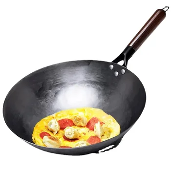 Tradiționale de fier wok,Non-acoperire Wok Mână forjate Pentru Bucatarie PanWooden Ocupa Wok Bucătărie Gaz Oală de Gătit