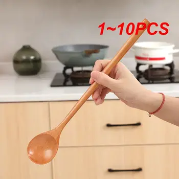 1~10BUC Timp Linguri de Lemn Stil coreean de Gatit Supa de Amestecare Agitat 10.9 Cm Lemn Natural Lung Mâner Rotund Linguri ustensile de Bucătărie