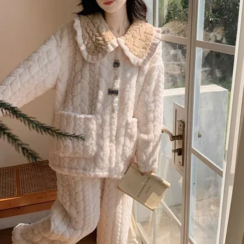 2023 Pijamale Femei Iarna Noi Coral Fleece Cardigan Deschis cu Rever Mobilier Acasă Îngroșat la Modă și Confortabil