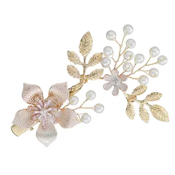 Pearl Floare Frunze de Mireasa de Styling pentru Par Agrafe realizate Manual din Aliaj de articole pentru acoperirea capului cu Pietre Pearl pentru Păr Gros Ondulat Styling