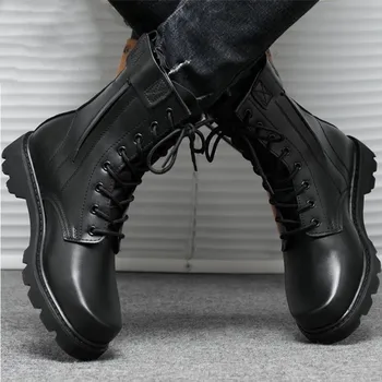 Barbati Negru Cizme de Armata Tren Militar de Majorare a Urca Boot Anti-zdrobitor Toe Pantofi în aer liber Lână de Iarnă de Pantofi de Moda cu Fermoar Lateral Botas