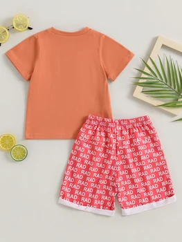 Infant Toddler Copii Unisex Haine Scurte Short Sleeve Graphic T-Shirt Buzunar pantaloni Scurți 2 BUC Haine de Vară Set (Roșu 18-24