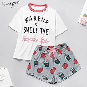 Femeii Sleepwear Drăguț desen Animat de Imprimare Set de Pijama Dulce Maneci Scurte T Shirt & pantaloni Scurți de Vară Pijamas