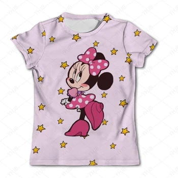 Kawaii Minnie Mouse Tricouri Fata Disney tricou Casual, Haine Copii Fete Topuri Teuri 2024 Moda de Vara pentru Copii cu Maneci Scurte