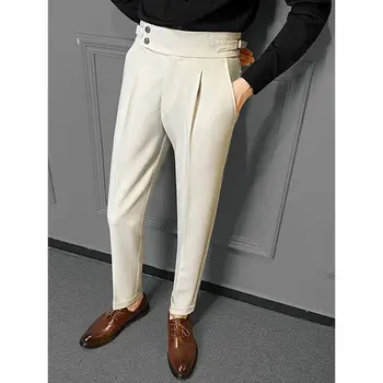 De înaltă Calitate de Afaceri Casual Drapat de Înaltă talie Pantaloni pentru Bărbați de Culoare Solidă Pantaloni Formale de sex Masculin Formale Birou Sociale Pantaloni Costum H122