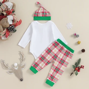 Mesalynch pentru Baieti Fete Crăciun Îmbrăcăminte 3Pcs Set Maneca Lunga Mos Craciun Merry Christmas Deer Print Romper Pantaloni Lungi