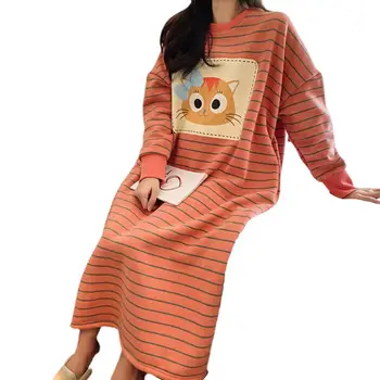 Femei Rochie Cămașă de noapte Cald, Respirabil O Gatului Maneca Lunga Liber Genunchi Lungime Pijamale pentru Iarna Sleepwear