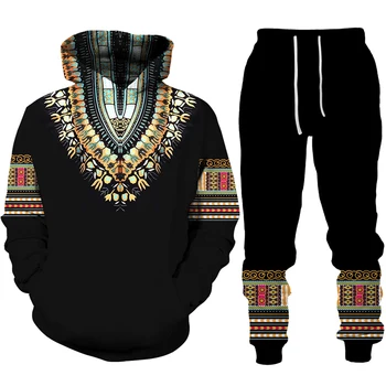 African Dashiki Stil Etnic 3D de Imprimare Set de Trening Casual Hanorac + Pantaloni 2 buc Seturi Bărbați/Femei Folk-Personalizat Pulover de Streetwear