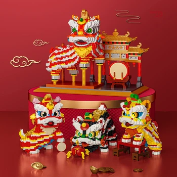Noroc Leu Dans Arcada Mini Blocuri Cultura Tradițională Chineză Model 3D Diamond Micro Cărămizi Jucării Pentru Copii Cadouri