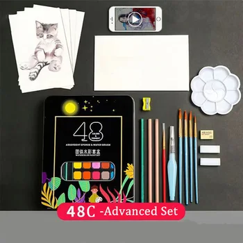 48/36 Cutie de Fier Solid Vopsea Acuarelă Set Portabil Set de Desen Copiii de Artă Cadouri cu Perii de Hârtie Acuarelă Linie de Artă Paleta