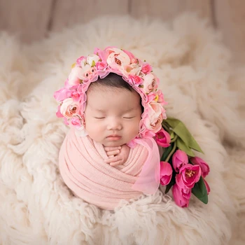 handmade roz Minunat bonnet capac Vintange nou-născut florale pălărie recuzită fotografie Copil gril pălărie de flori