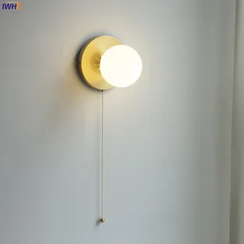 IWHD Minge de Sticlă LED Lumini de Perete Corpuri Trage în Lanț Întrerupător Dormitor Cafe Oglinda de la Baie Scara de Lumină Cupru Beisde Lampa Wandlamp