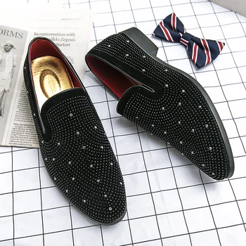 Brand Nobil Stras Negru Barbati Pantofi Rochie de Catifea de Cristal de Lux Mocasini Mocasini Barbati Office Om de Afaceri Încălțăminte Zapatos