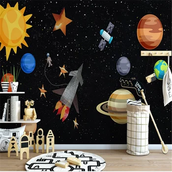 Desene animate personalizate Spațiu, Univers, Planetă, Poster de Perete 3D Pictura Murala pentru Copii Cameră Dormitor Fundal Fotografie Tapet Pentru Camera Copii