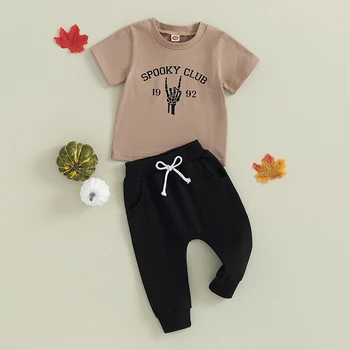 Copilul Băieți Costume de Halloween Scrisoare Schelet Mână Print cu Maneci Scurte T-Shirt și Pantaloni Lungi 2 buc Set Haine