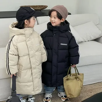 Coreeană Jos Paltonul 2-9 Ani de Cald Jacheta cu Gluga de Iarna Băieți Fete Plus Catifea Îngroșarea Moda de Îmbrăcăminte pentru Copii