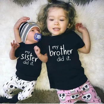 Frate Potrivire Haine Fratele Meu A Făcut-O Sora Amuzant Negru Toddler T-Shirt Haine Pentru Copii Frate Sora Potrivire Tricouri