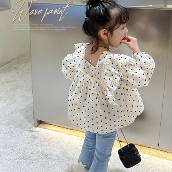 Primavara Toamna Fete Îmbrăcăminte Set Moda coreeană Seturi Maneca Lunga cu Buline Topuri + Blugi Denim Pantaloni pentru copii Haine Fete