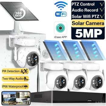 4MP 2K Consum mai mic Solar Wifi Două căi Audio PIR de Detectare de Securitate în aer liber PTZ aparat de Fotografiat CCTV, Sistem de 8CH Wireless Kit NVR