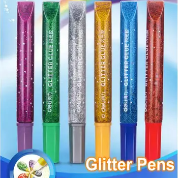 6 Culori Sclipici Pen Deli Lipici cu Sclipici Pictura Markere Pentru Desen Eco-friendly Lavabil Colorat cu Markere Pentru Copii