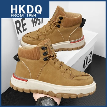 HKDQ de Iarnă de Înaltă Top Barbati Adidasi Casual Fashion Kaki Confortabil Platforma Pantofi Bărbați în aer liber, Non-alunecare Bărbat din Piele Glezna Cizme