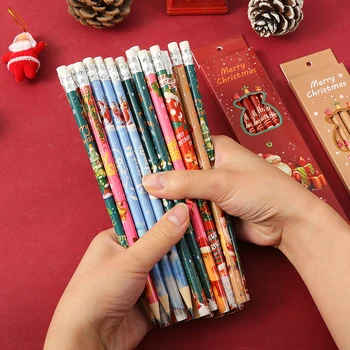 30Sets(150Pcs) Crăciun Creioane de Desene animate Drăguț Caseta de Creion Set Creioane HB Cu Radiera Cadou de Crăciun