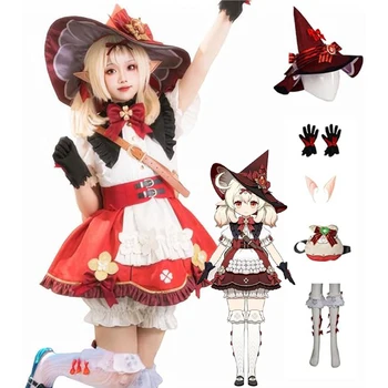 Klee Inflorire Starlight Cosplay Genshin Impact Cosplay Costum Rochie De Piele Nouă Vrăjitoare Lolita Tinuta Palarie Petrecere De Halloween Pentru Femei