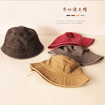 Spălate Denim Găleată Pălărie Copii Margine Largă De Bumbac Pălărie Pescar Fete Baieti Vara Panama Pălărie De Soare În Aer Liber, Plajă, Pescuit Capac