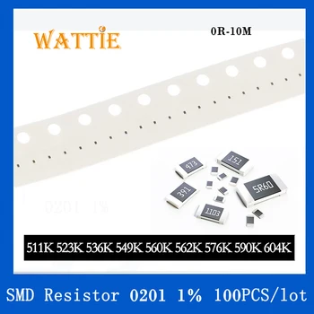 SMD Rezistor 0201 1% 511K 523K 536K 549K 560K 562K 576K 590K 604K 100BUC/lot chip rezistențe 1/20W 0,6 mm*0.3 mm