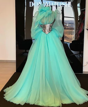 Turcoaz Haute Couture Rochii de Bal O-linie Mâneci Lungi, Aplicatii cu Margele Arabia Saudită, Dubai, Halat De Petrecere Rochie de Seara Rochie