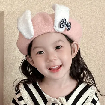 Versiunea coreeană a Copiilor Urechi de Iepure Lână Bereta Toamna și Iarna Moda Copilul Literare și Retro Drăguț Pictor Pălărie