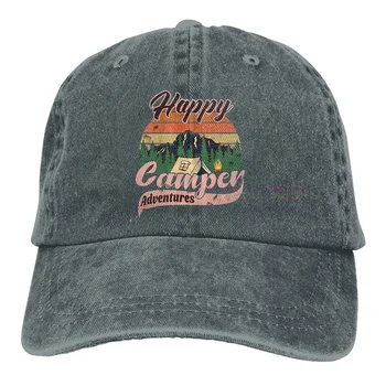 Happy Camper Hat,Reglabil Sepci de Baseball,Sport Clasice Mingea Pălărie Cadou pentru Femei, Barbati,Distressed Denim Tata Pălărie pentru Camping