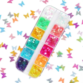 12 celule/cutie bomboane colorate 3MM fluture cu paiete unghii ornamente pentru DIY epoxidice umplere Cristal picătură de lipici accesorii bijuterii