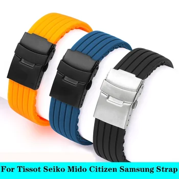 Curea de Ceas silicon Negru pentru Tissot Seiko, Casio Mido Cetățean Samsung Activ 43mm 47mm 18 19 20 21 22 23 24 mm Bărbați Watchbands