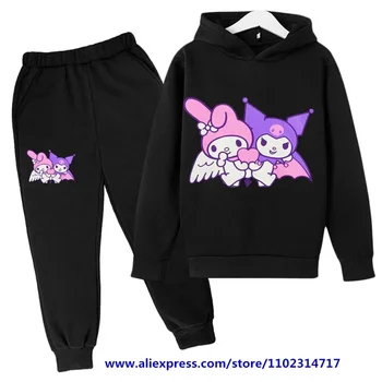 MINISO Hello Kitty Casual Amuzant Trening Baieti Kuromi Hanorace Copii Hanorace Pantaloni Lungi 2 buc Seturi de Copii Pulover de Îmbrăcăminte