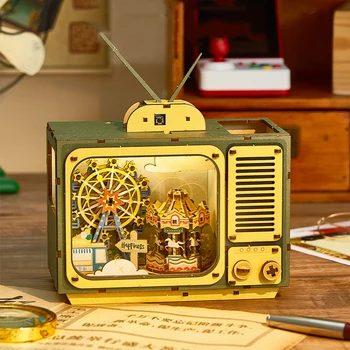 3D din Lemn Model Clădire Kituri DIY Rotație Trojan Carusel TV Music Box Puzzle-uri pentru Prieteni Ziua de nastere Cadou de Decor Acasă