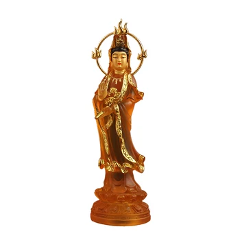 Avalokitesvara Bodhisattva Statuie Imitație Sticlă De Familie În Picioare Meserii Ornamente De Dimensiuni Mici