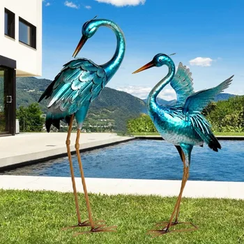 Grădină Macara Statui pentru Exterior Blue Heron Metal Păsări de Curte Art Ornamente pentru Curte, Iaz Patio Pridvor Exterior Decoratiuni