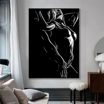 Alb-negru Nud Panza Pictura Corp Sexy Femei Om Poster Print de Arta de Perete de Imagine pentru Camera de zi de Decorare Acasă Cuadros