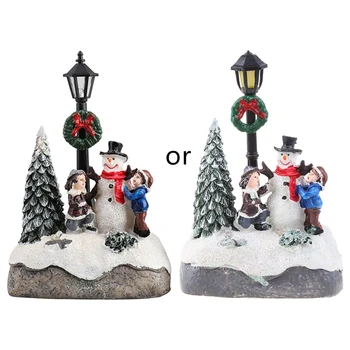 Satul de crăciun Scena Pom de Crăciun om de Zăpadă Rășină Ornament cu LED Animat Lampa de Strada in Miniatura Statuie Decor