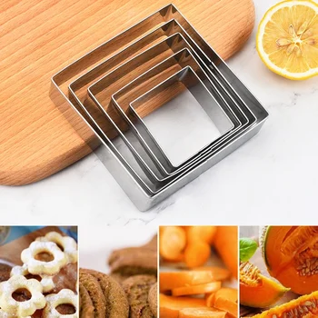 5Pcs Geometrice din Oțel Inoxidabil Biscuit Sandwich de Tăiere de Fructe DIY Fondant de Patiserie Decorare Coace Instrumente de Metal Pătrat Cookie-Cutter