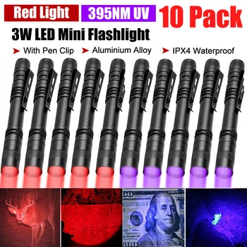 10BUC/Lot Mini Lanterna LED-uri UV 395nm Lanterna Portabil Lanterna Roșie 1 Modul de Dentist, Asistentă medicală Clip de Buzunar Lampă de Putere cu Baterii de tip AAA