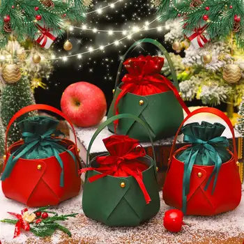 Mic Cadou Sac Reutilizabil Cadou de Crăciun Sac cu Mâner Minunat Roșu/verde Prezent Ambalaj Coș pentru Portabile Moale